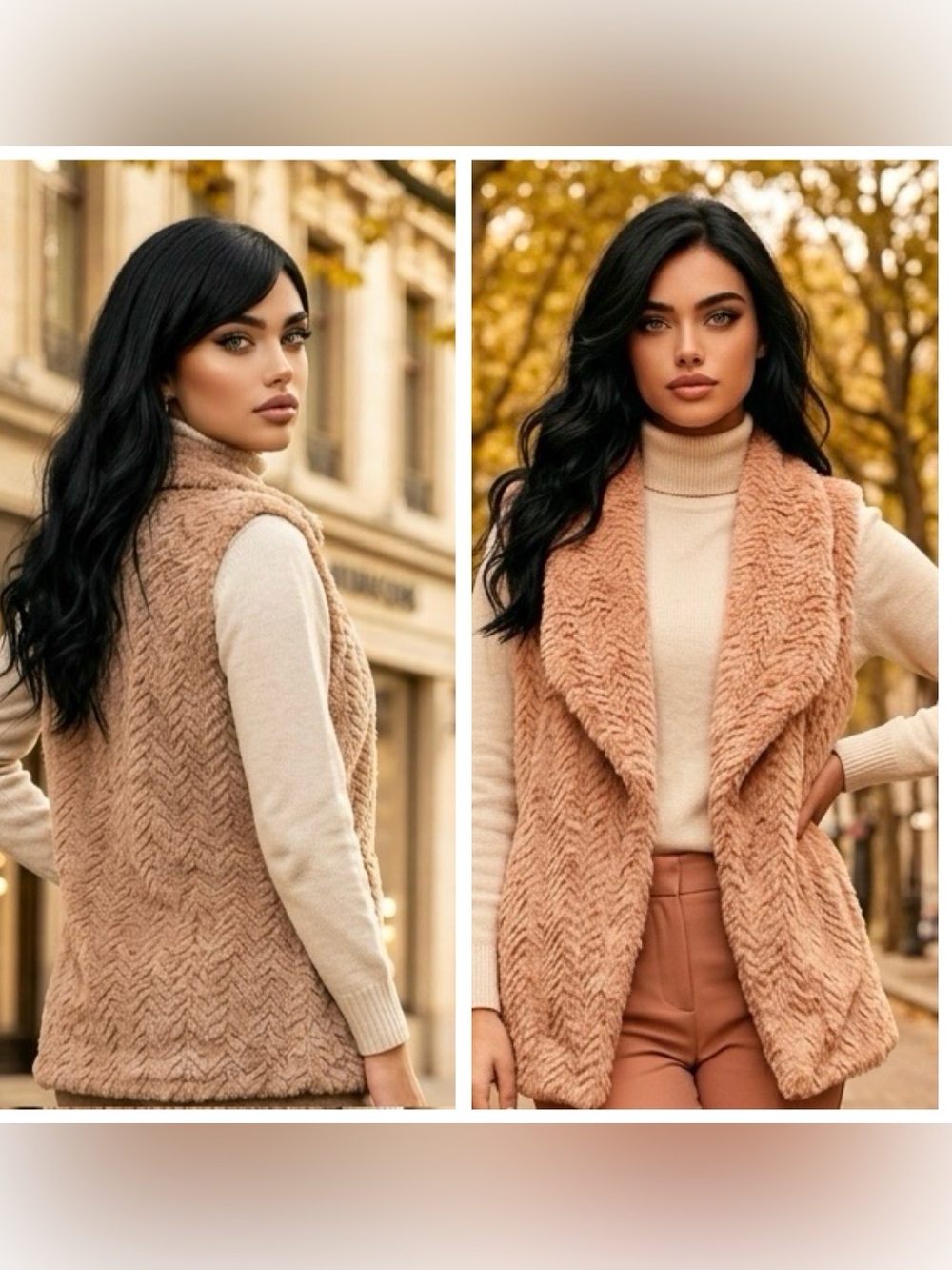 Wildflower Women’s Sz L Plush Chevron Faux Fur Vest in Taupe pockets lined